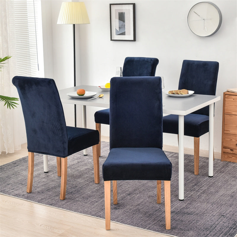 Stretchable Velvet Dining Chair Covers - Dark Blue