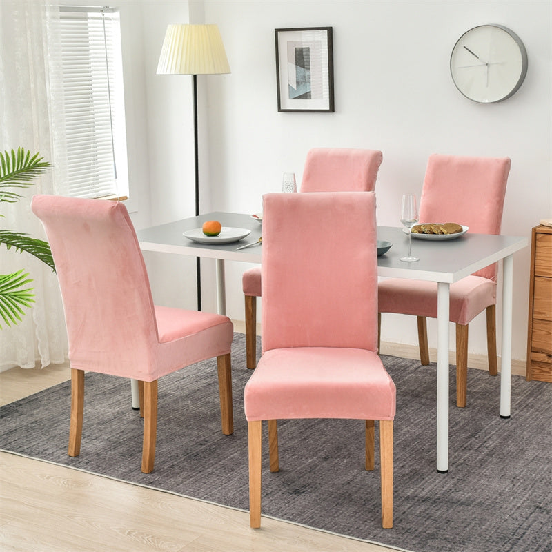 Stretchable Velvet Dining Chair Covers - Baby Pink