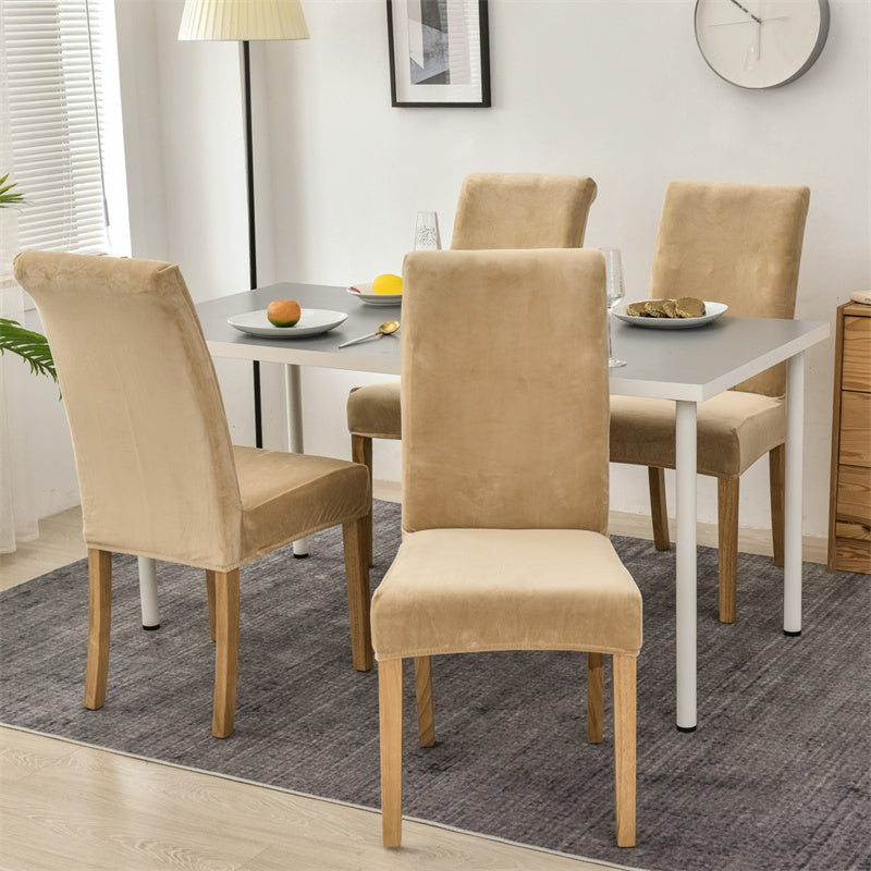 Stretchable Velvet Dining Chair Covers - Beige