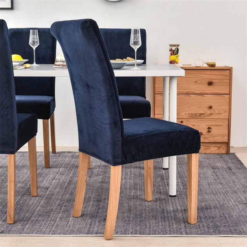 Stretchable Velvet Dining Chair Covers - Dark Blue