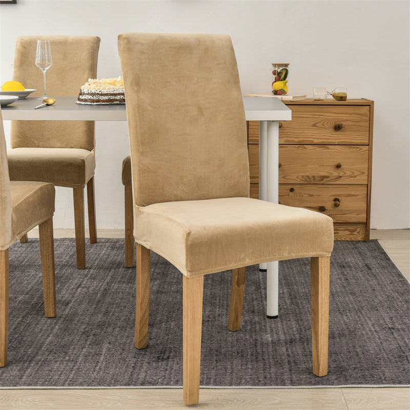 Stretchable Velvet Dining Chair Covers - Beige