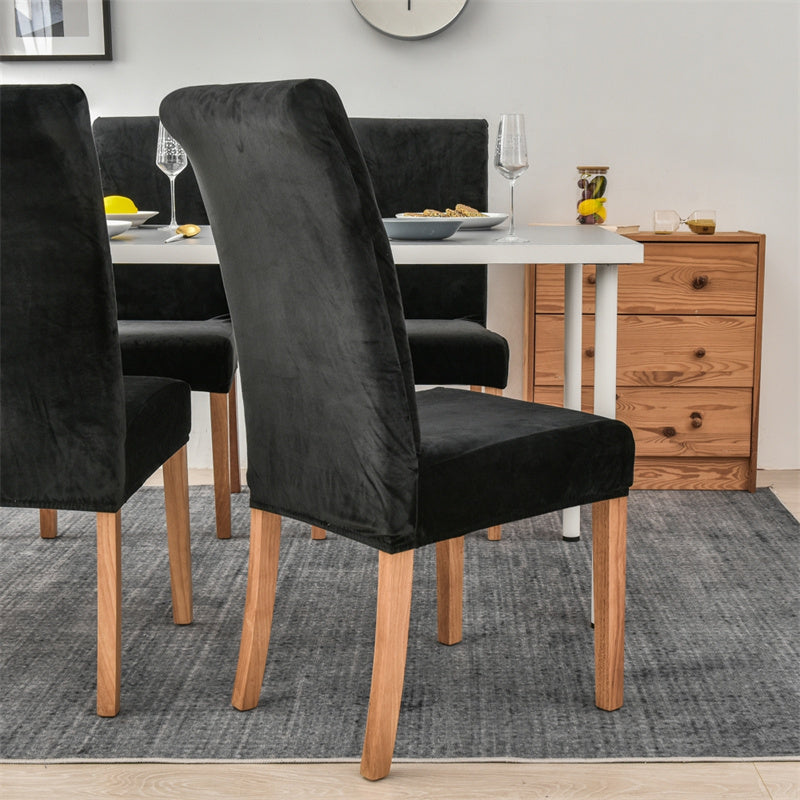 Stretchable Velvet Dining Chair Covers - Black