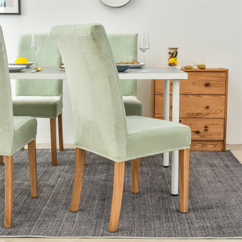 Stretchable Velvet Dining Chair Covers - Light Green