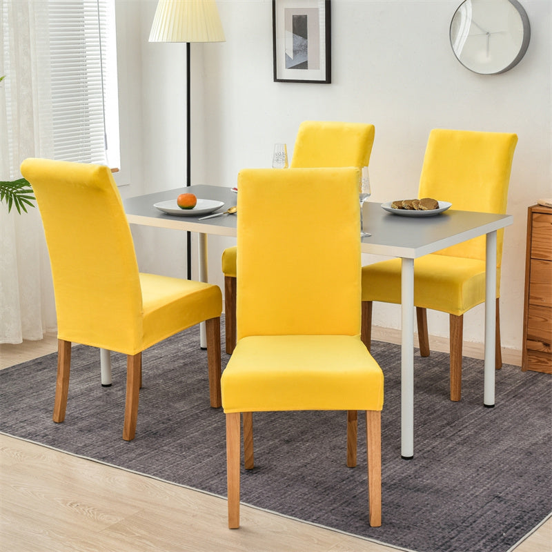Stretchable Velvet Dining Chair Covers - Yellow