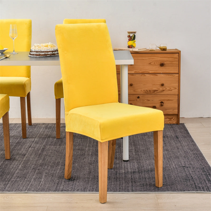 Stretchable Velvet Dining Chair Covers - Yellow