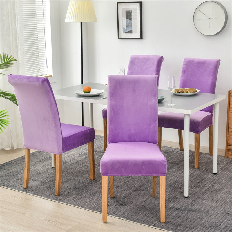 Stretchable Velvet Dining Chair Covers - Light Purple