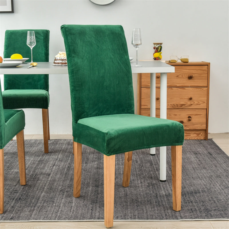 Stretchable Velvet Dining Chair Covers - Dark Green
