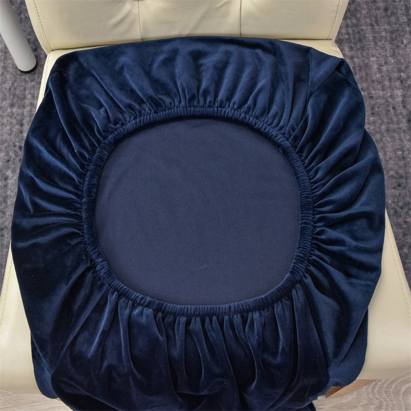 Stretchable Velvet Dining Chair Covers - Dark Blue