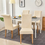 Stretchable Velvet Dining Chair Covers - Off White