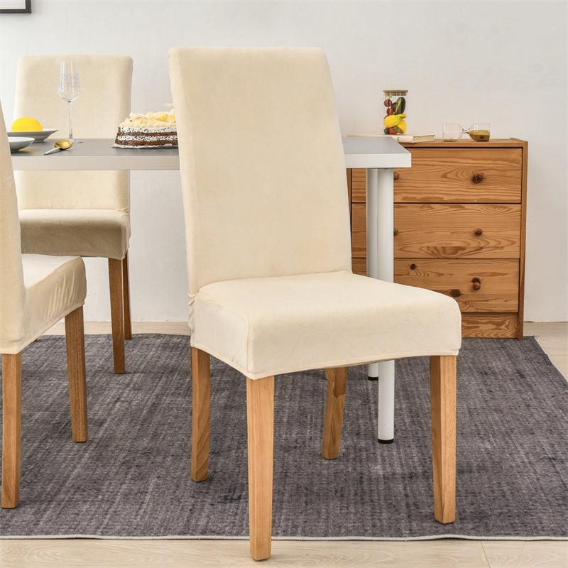 Stretchable Velvet Dining Chair Covers - Off White
