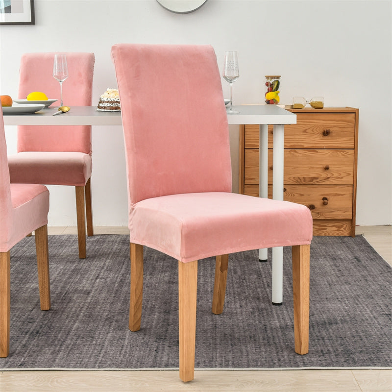 Stretchable Velvet Dining Chair Covers - Baby Pink