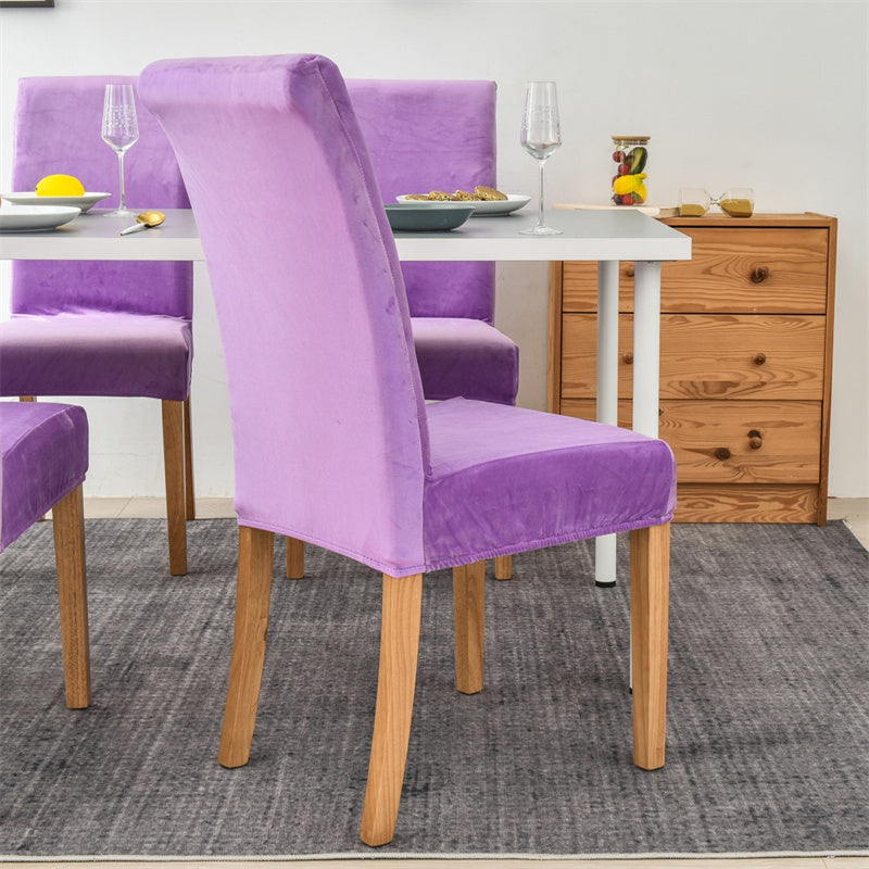 Stretchable Velvet Dining Chair Covers - Light Purple