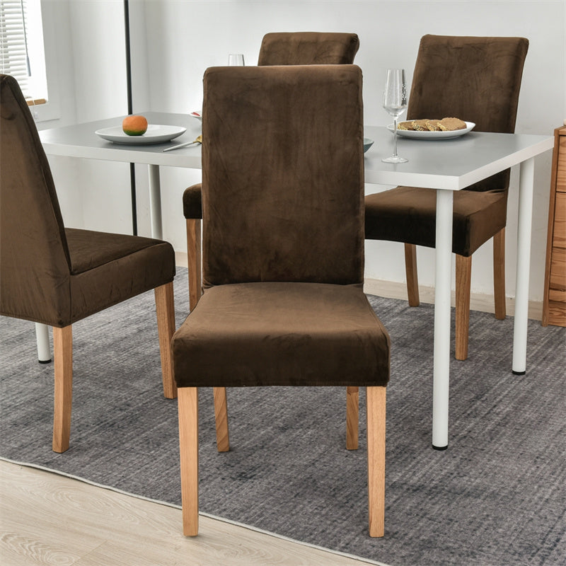 Stretchable Velvet Dining Chair Covers - Choclate Brown