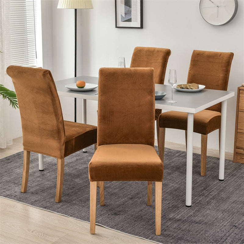 Stretchable Velvet Dining Chair Covers - Rust Brown