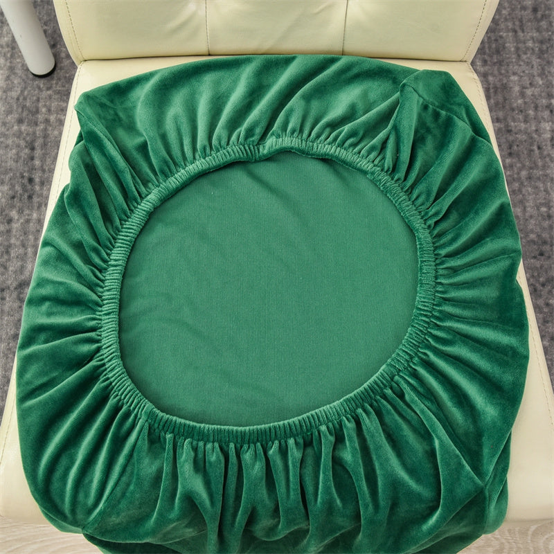 Stretchable Velvet Dining Chair Covers - Dark Green