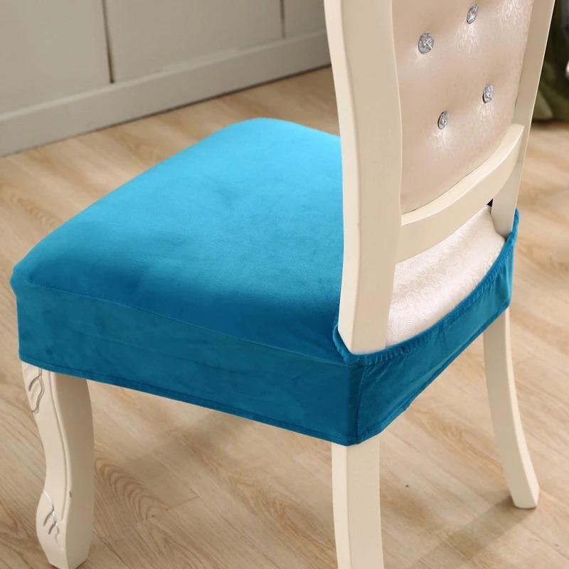 Stretchable Velvet Dining Seat Covers - Sky Blue